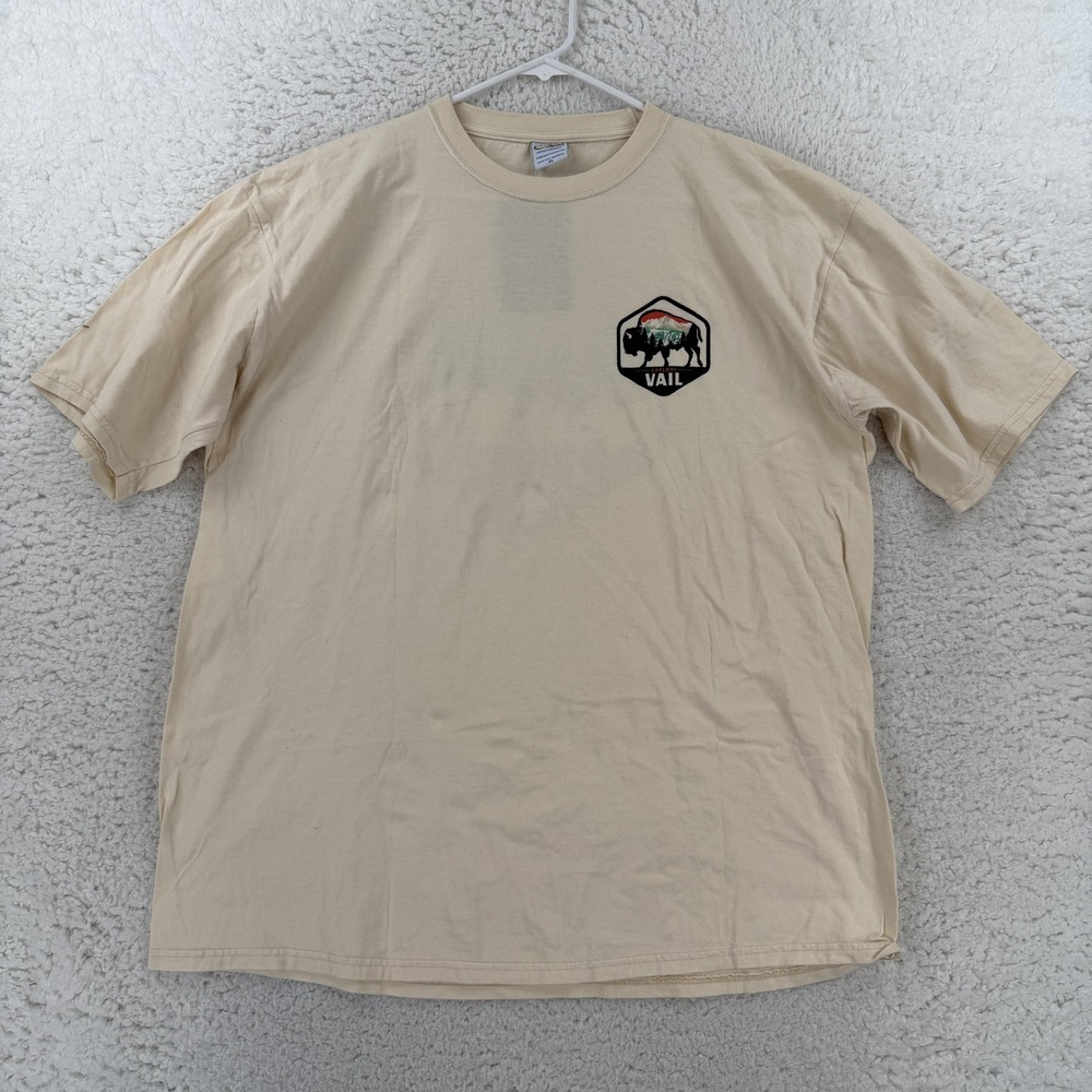 Crazy Shirts Mens XL Beige Vail Buffalo Graphic Tee T-Shirt Colorado 201425104